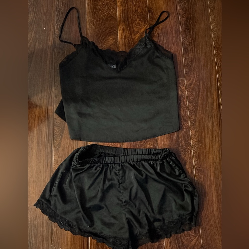 Forever 21 Black Satin Lace Set